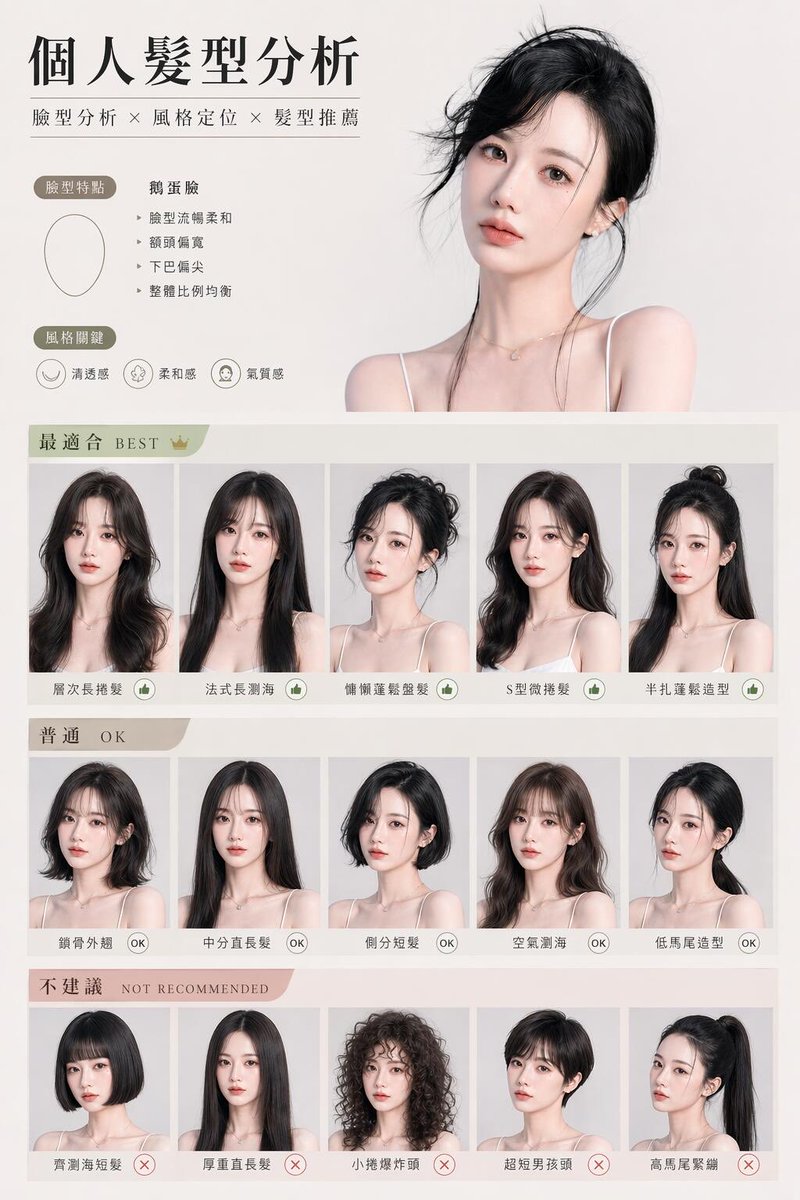 Chinese Personal Hairstyle Analysis Chart AI image template preview