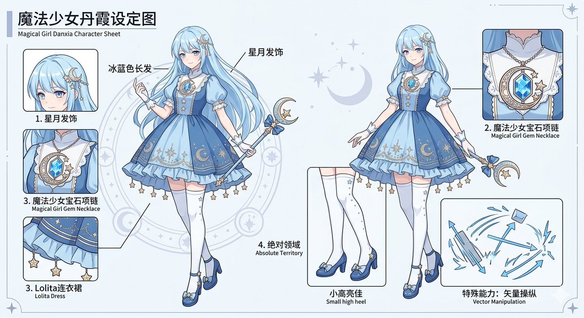 Magical Girl Character Sheet AI image template preview