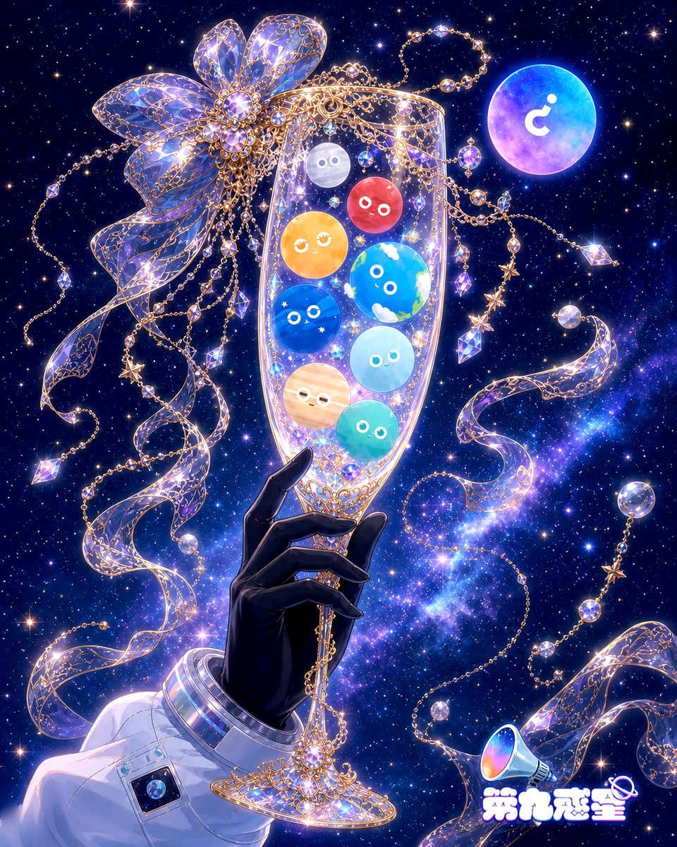 Celestial Planet Champagne Fan Art AI image template preview