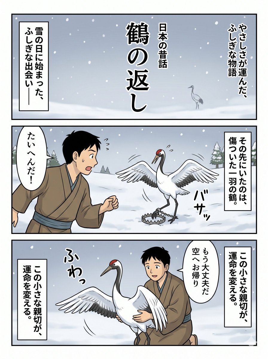 Japanese Folktale Crane Manga Page AI image template preview