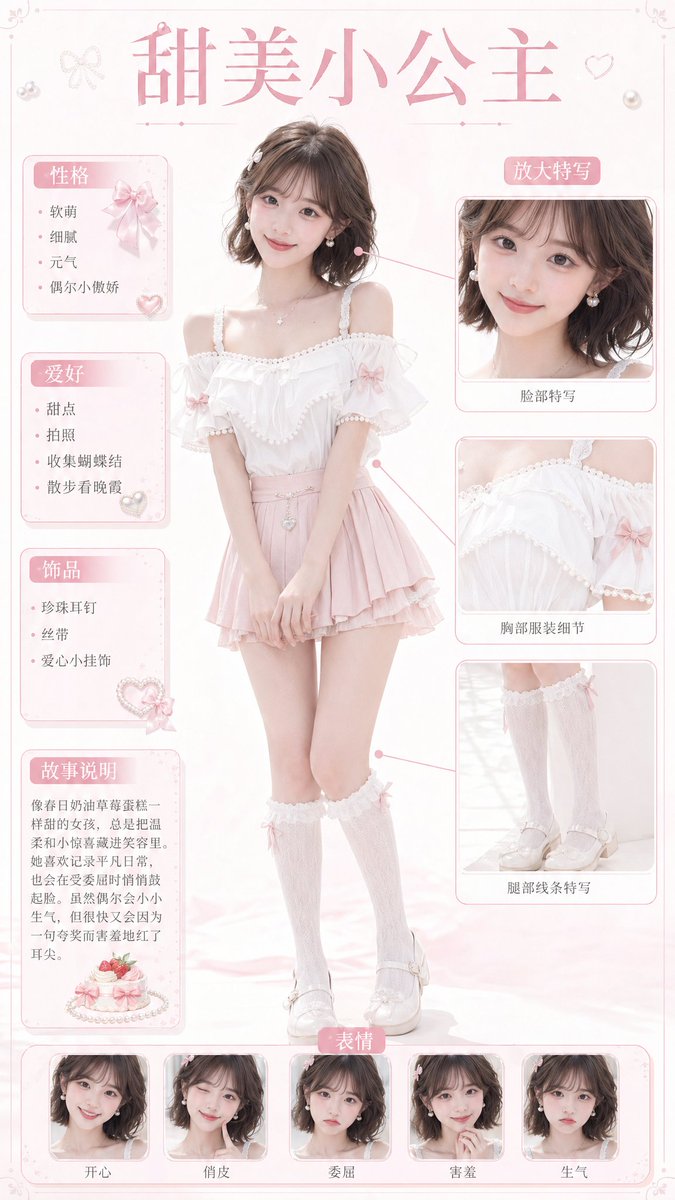 Sweet Princess Character Card AI image template preview