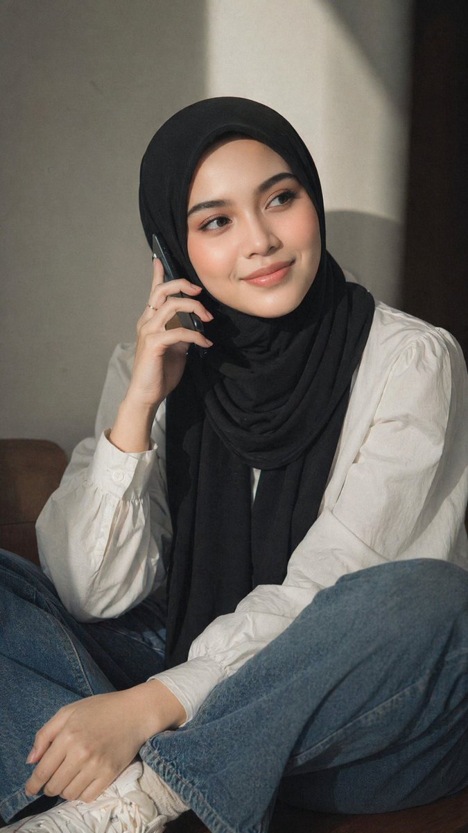 Moody Hijab Phone Portrait AI image template preview