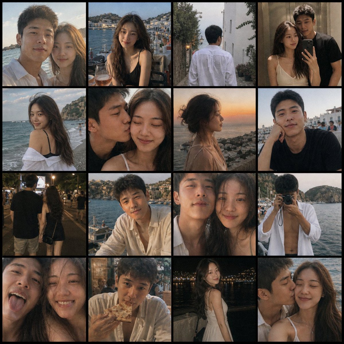 Romantic Couple Travel Album Grid AI image template preview