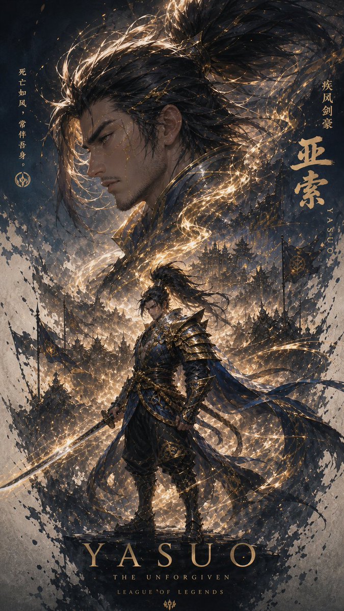 Cinematic Yasuo Fantasy Poster AI image template preview