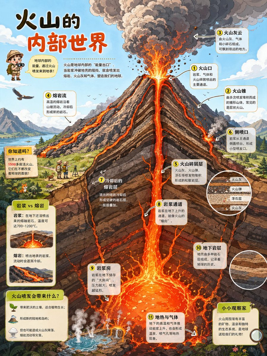 Volcano Cutaway Science Poster AI image template preview