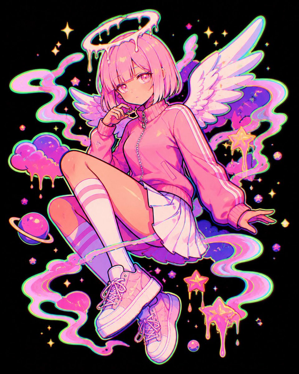 Pastel Neon Angel Girl AI image template preview
