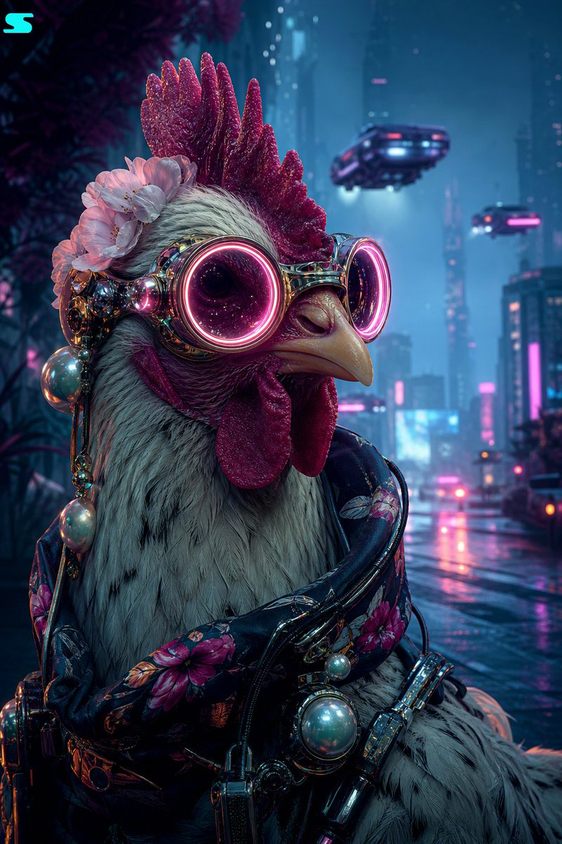 Retro Futurist Chicken Portrait AI image template preview