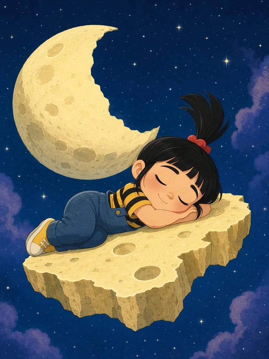 Sleeping Girl on Moon Rock AI image template preview
