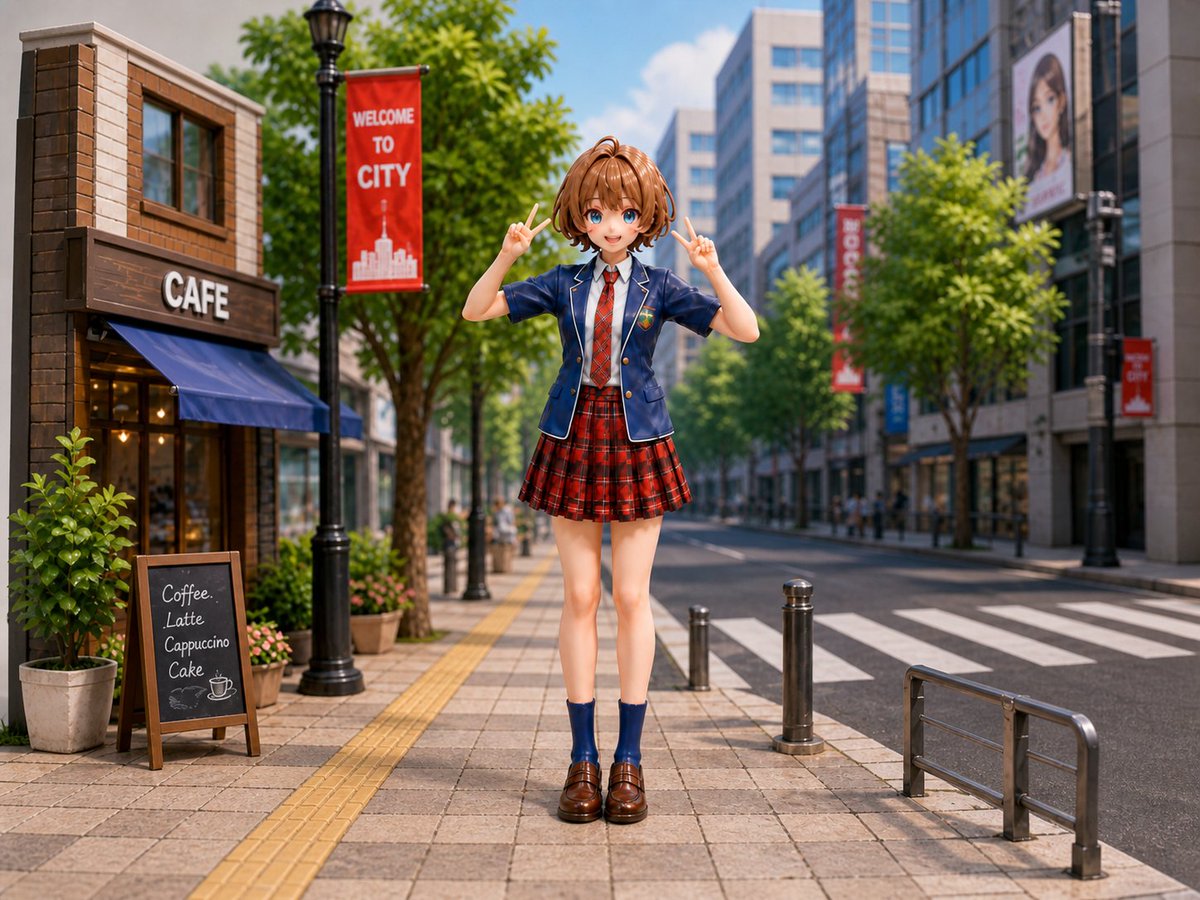 Anime Schoolgirl City Diorama AI image template preview