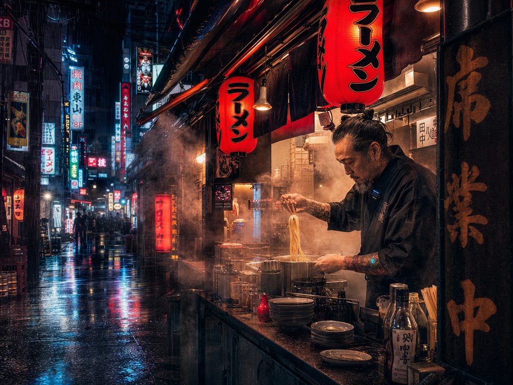 Rainy Tokyo Ramen Alley AI image template preview