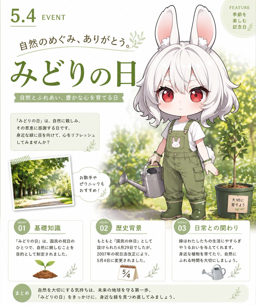 Greenery Day Chibi Infographic AI template preview