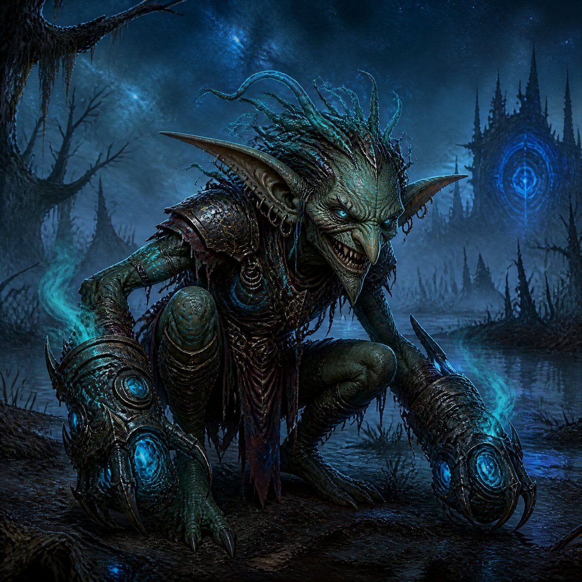 Dark Goblin Shaman in Haunted Swamp AI image template preview