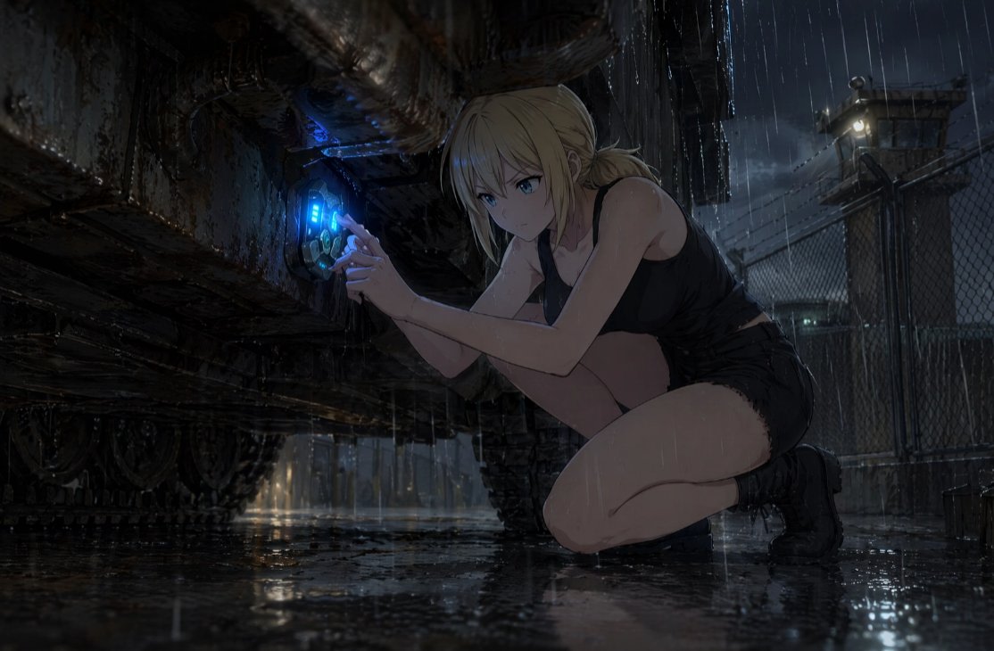 Rainy Sci-Fi Infiltration Scene AI image template preview