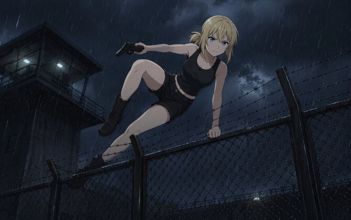 Rainy Anime Fence Escape AI image template preview