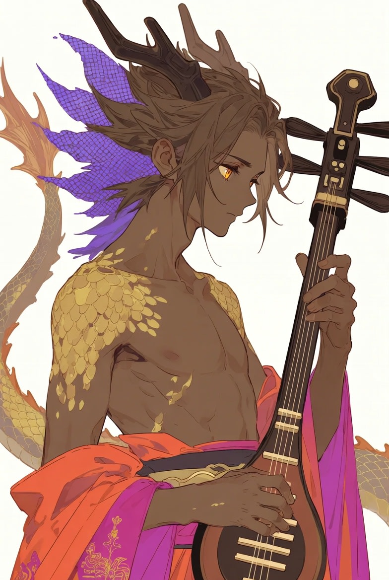Censored Dragon Musician Portrait AI image template preview