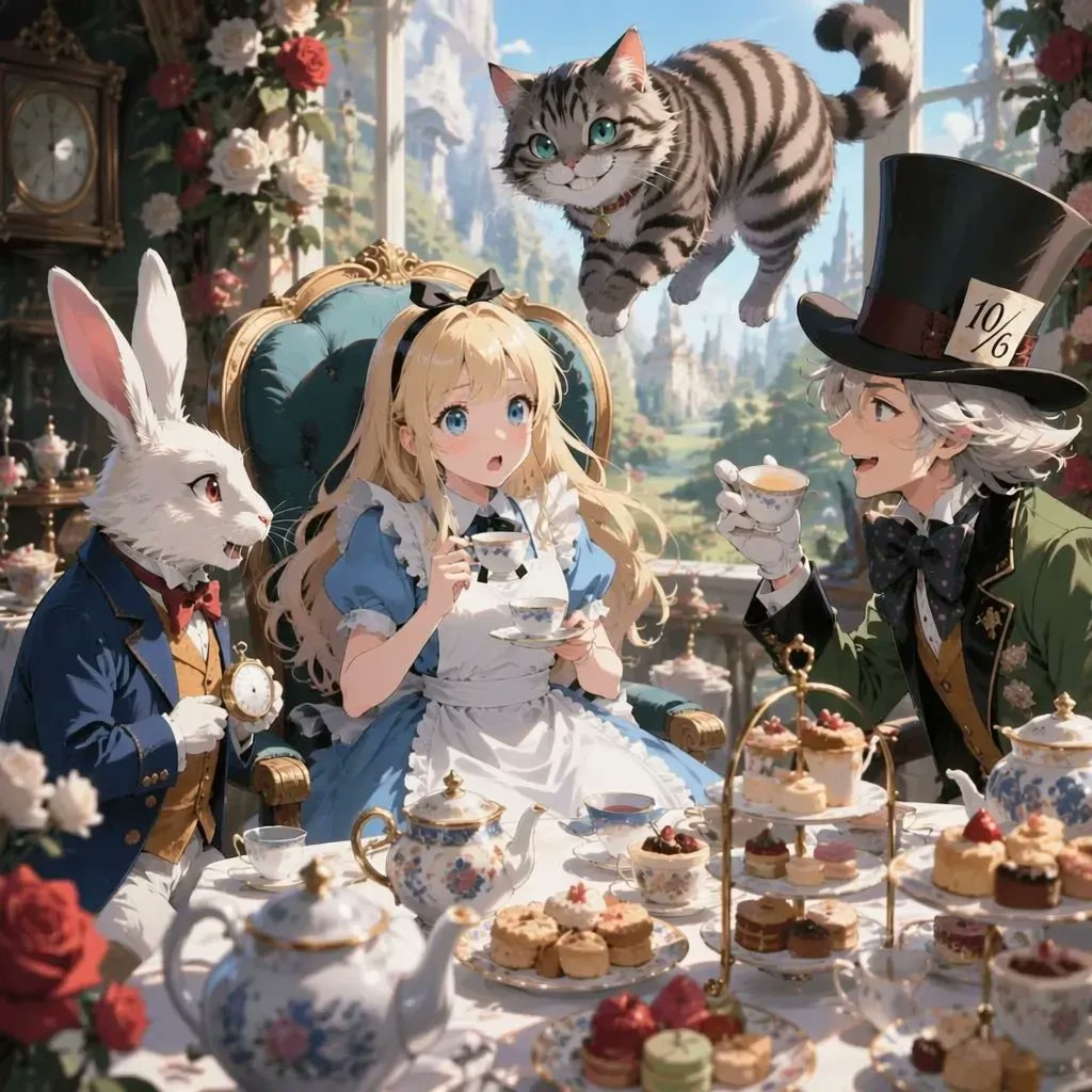 Anime Alice Wonderland Tea Party AI image template preview