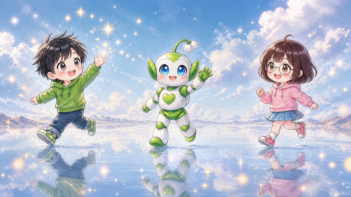Chibi Friends on Sparkling Water AI image template preview
