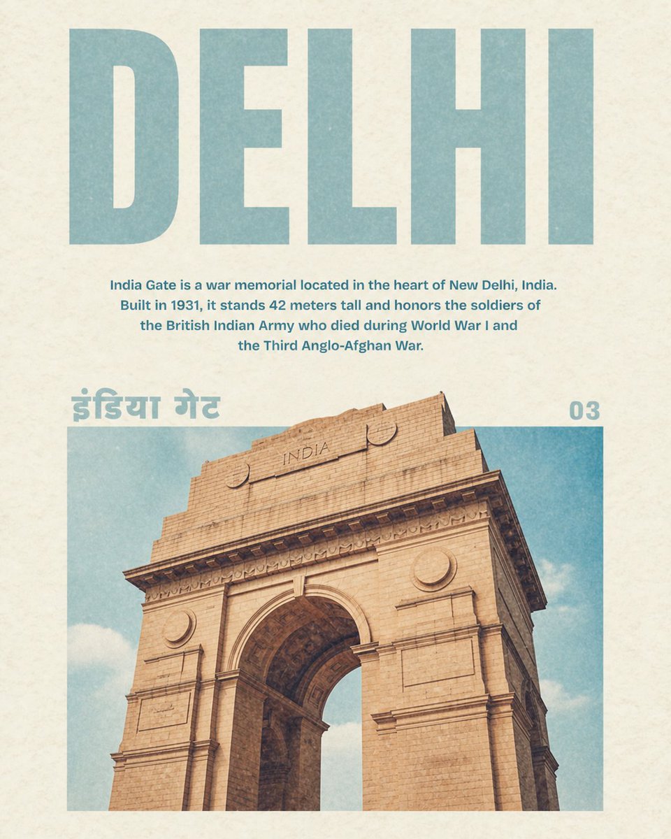 Vintage Delhi India Gate Poster AI image template preview