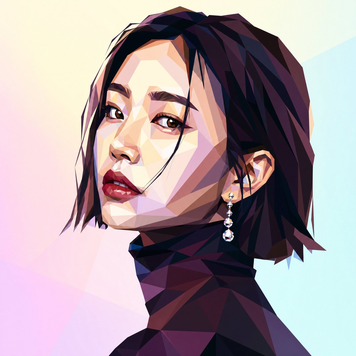 Low-Poly Profile Portrait With Face Block AI image template preview
