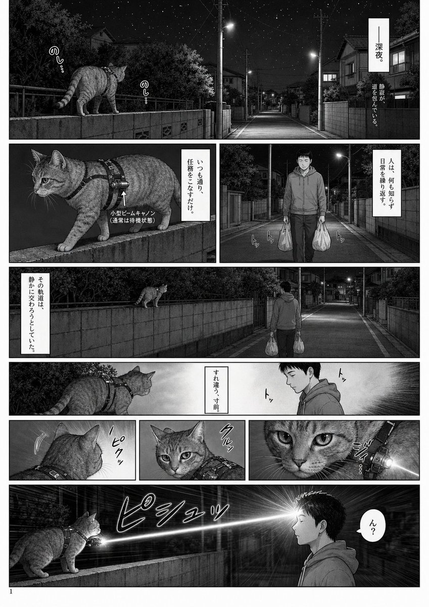 Midnight Laser Cat Manga Page AI image template preview