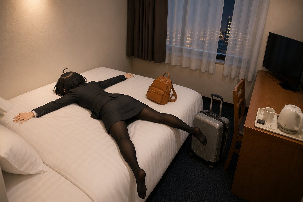 Exhausted Office Woman in Hotel Room AI image template preview