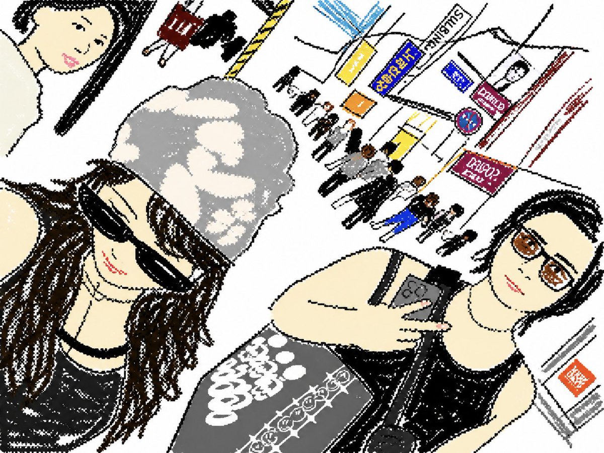 Cute Tilted Street Selfie Illustration AI image template preview
