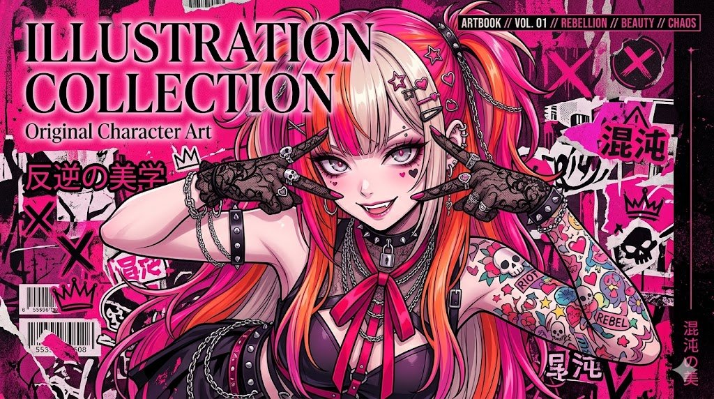 Punk Anime Artbook Cover AI image template preview