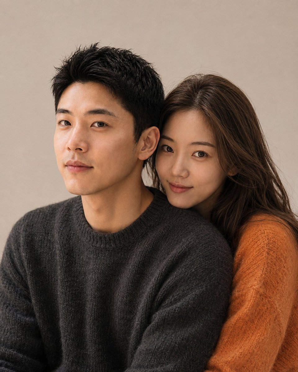 Korean Magazine Style Couple Portrait AI image template preview