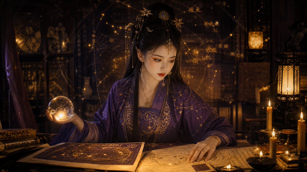 Classical Candlelight Hanfu Diviner AI image template preview