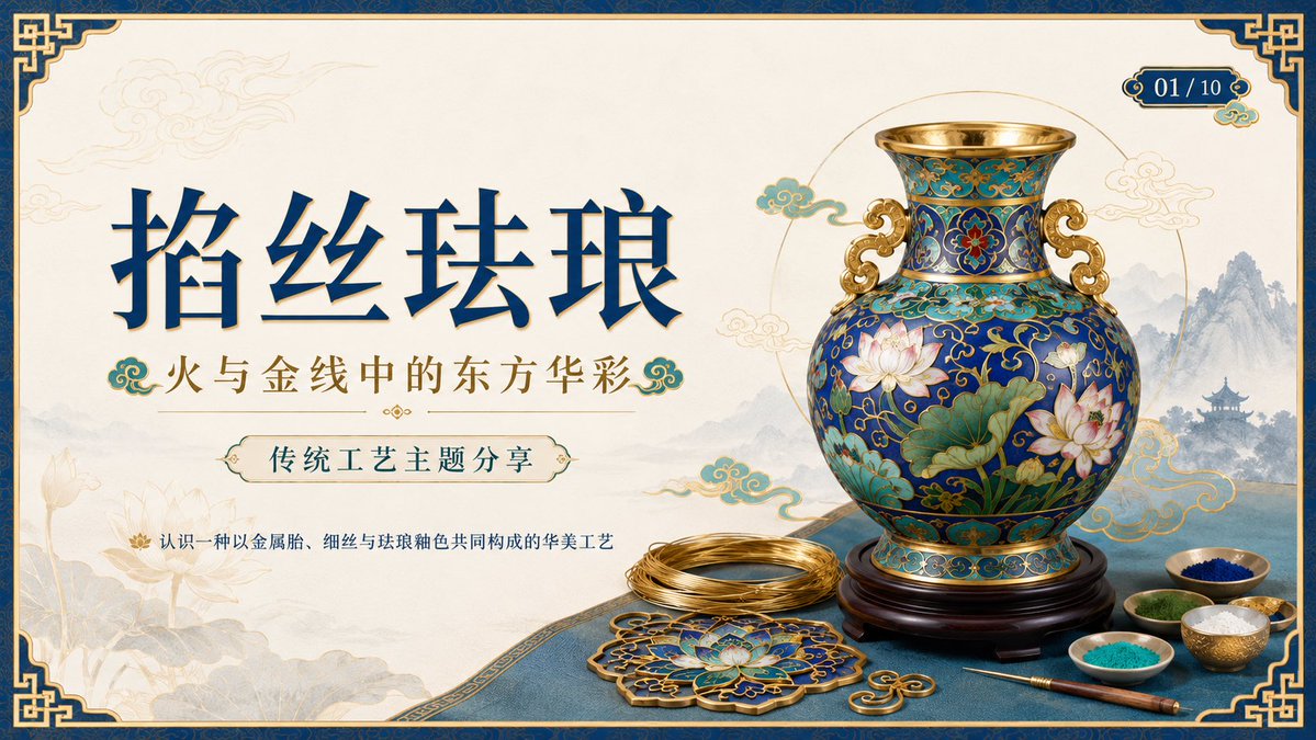 Cloisonné Craft PPT Cover AI image template preview