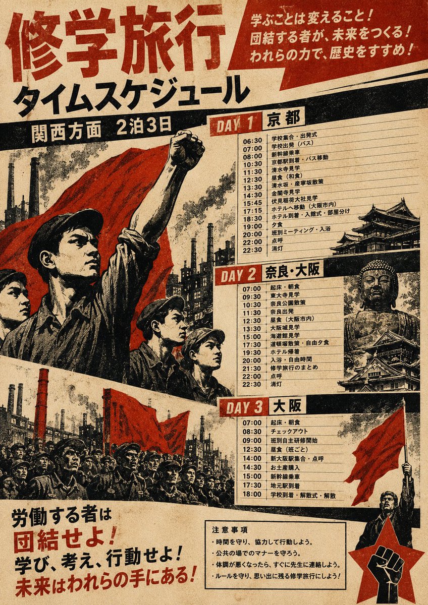 Propaganda School Trip Schedule Poster AI image template preview