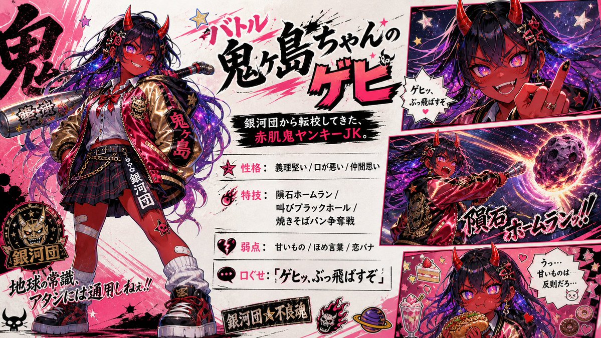Oni Delinquent Anime Character Sheet AI image template preview