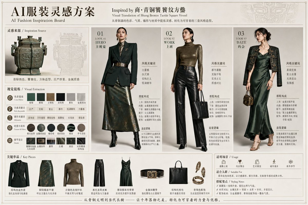 Bronze Vessel Fashion Inspiration Board AI image template preview