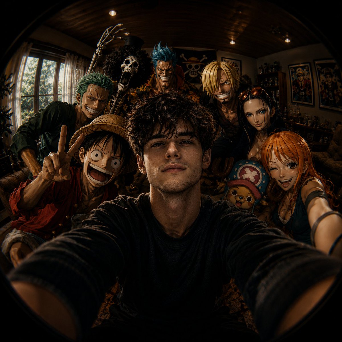 Fisheye Anime Group Selfie AI image template preview