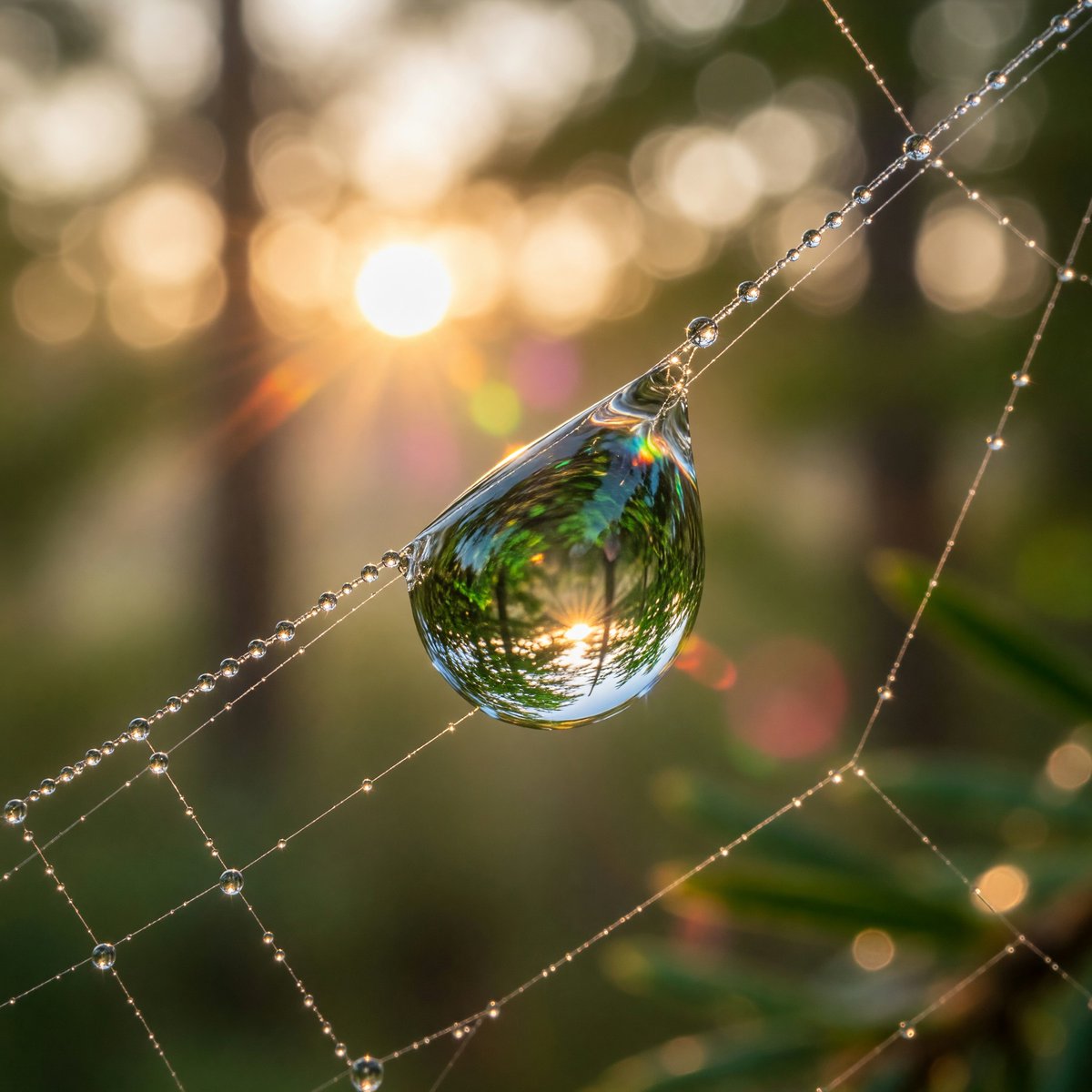 Macro Dewdrop on Spider Web AI image template preview