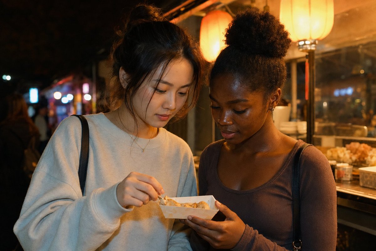 Candid Night Market Food Stall Friends AI image template preview