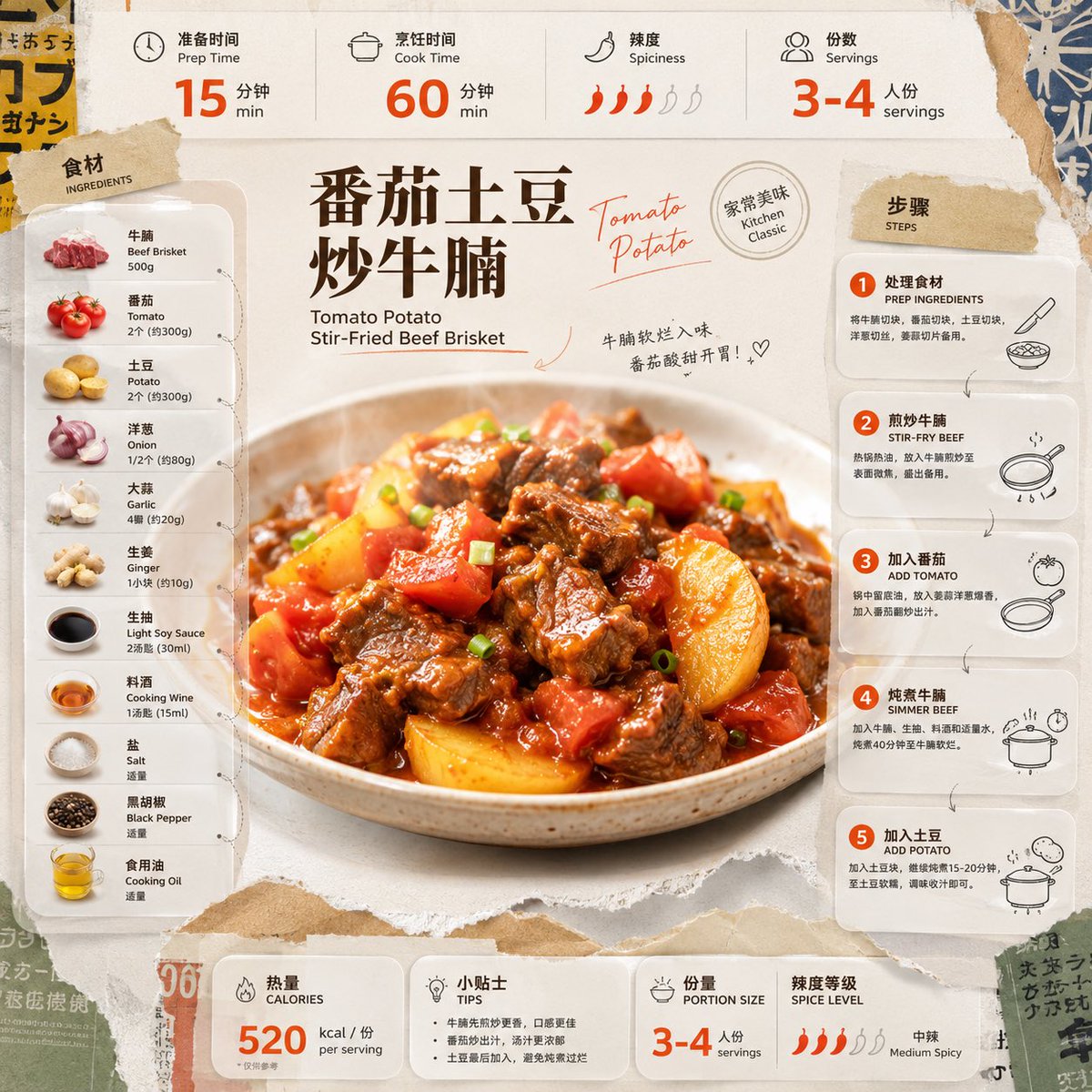 Tomato Potato Beef Recipe Infographic AI image template preview