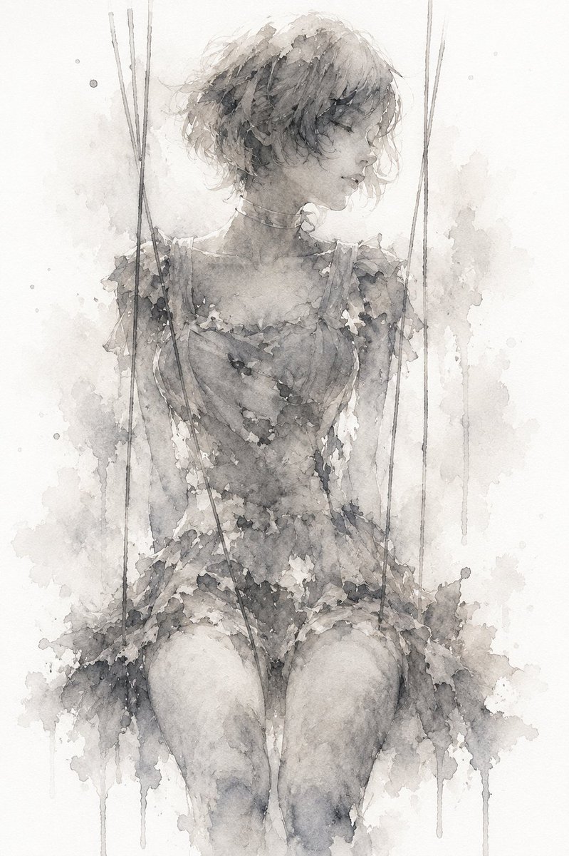 Melancholic Marionette Watercolor AI image template preview