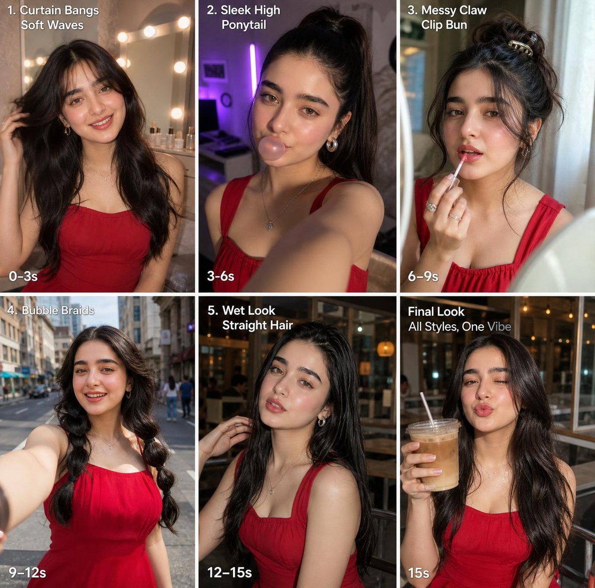 Six-Panel Hairstyle Storyboard AI image template preview