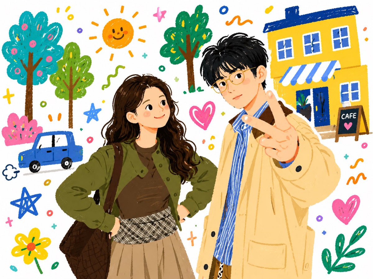 Doodle Couple Diary Illustration AI image template preview