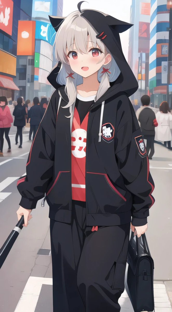 Cat-Ear Hoodie Anime City Portrait AI image template preview