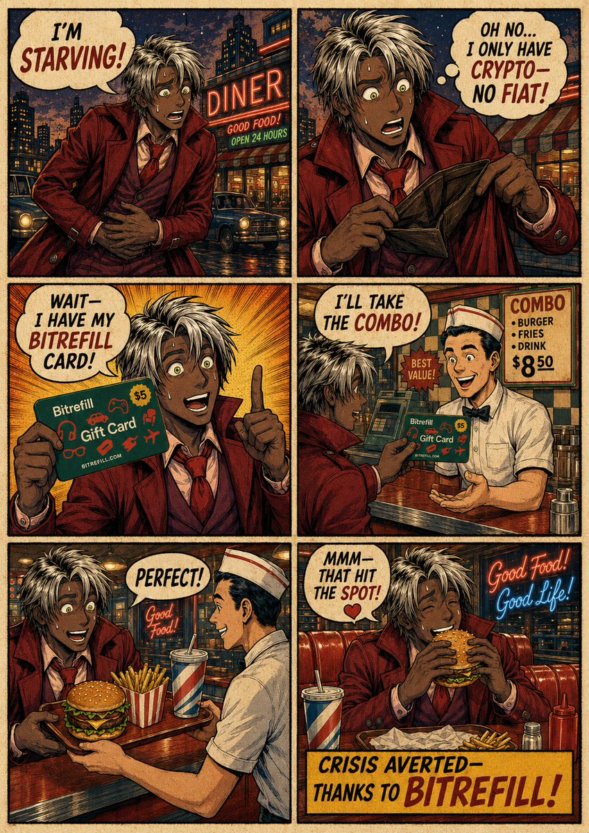 Retro Bitrefill Diner Comic Ad AI image template preview