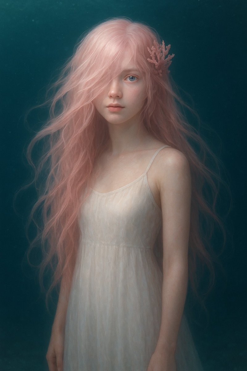 Dreamy Underwater Pink-Haired Portrait AI image template preview