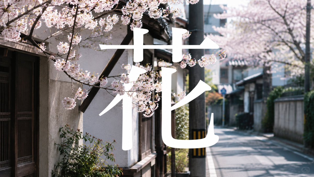Cherry Blossom Street Kanji Poster AI image template preview