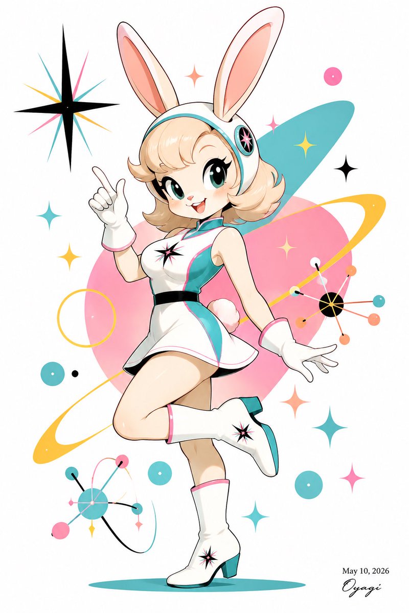 Retro Space Bunny Anime Mascot AI image template preview