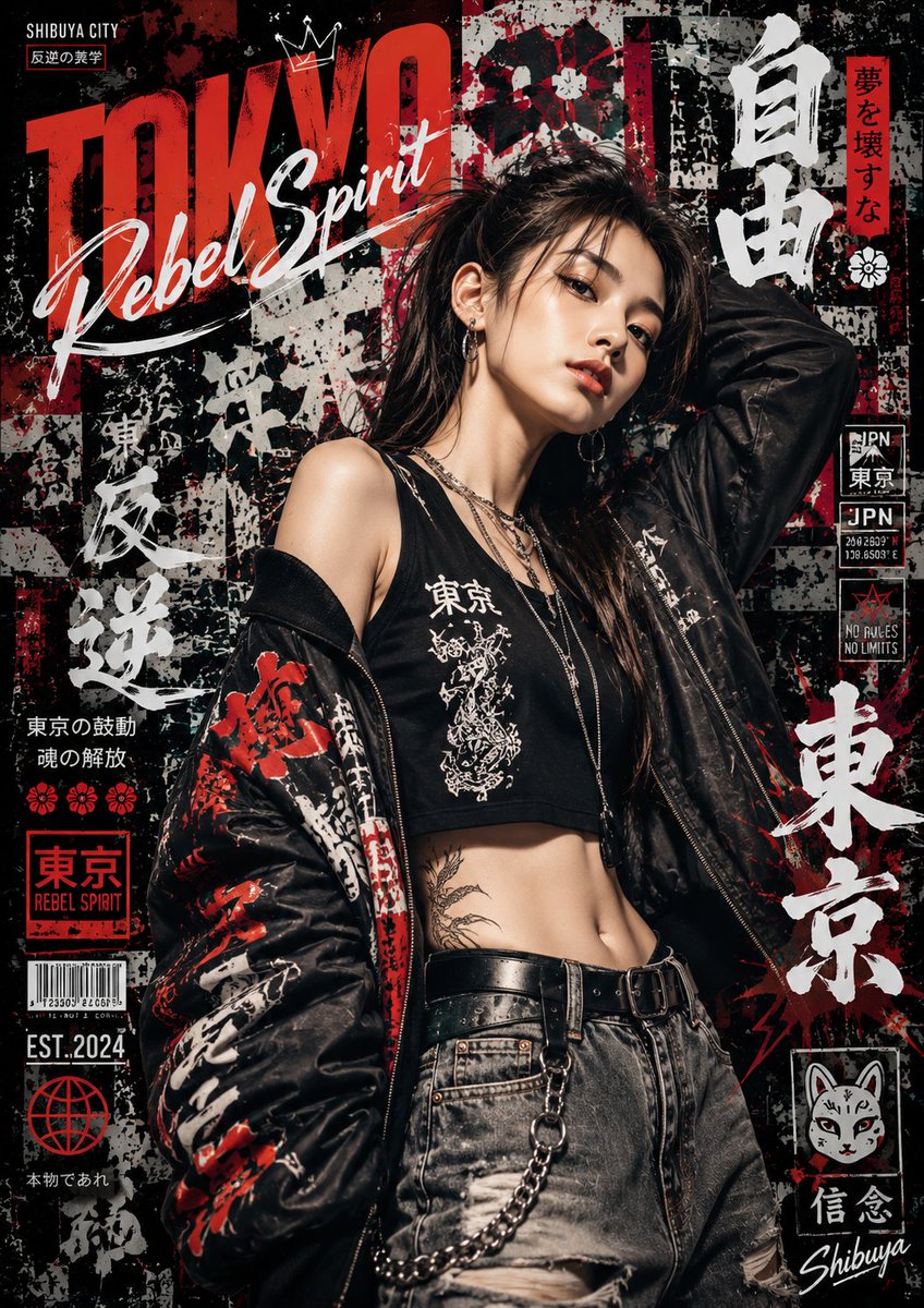 Japanese Graffiti Street Art Poster AI image template preview