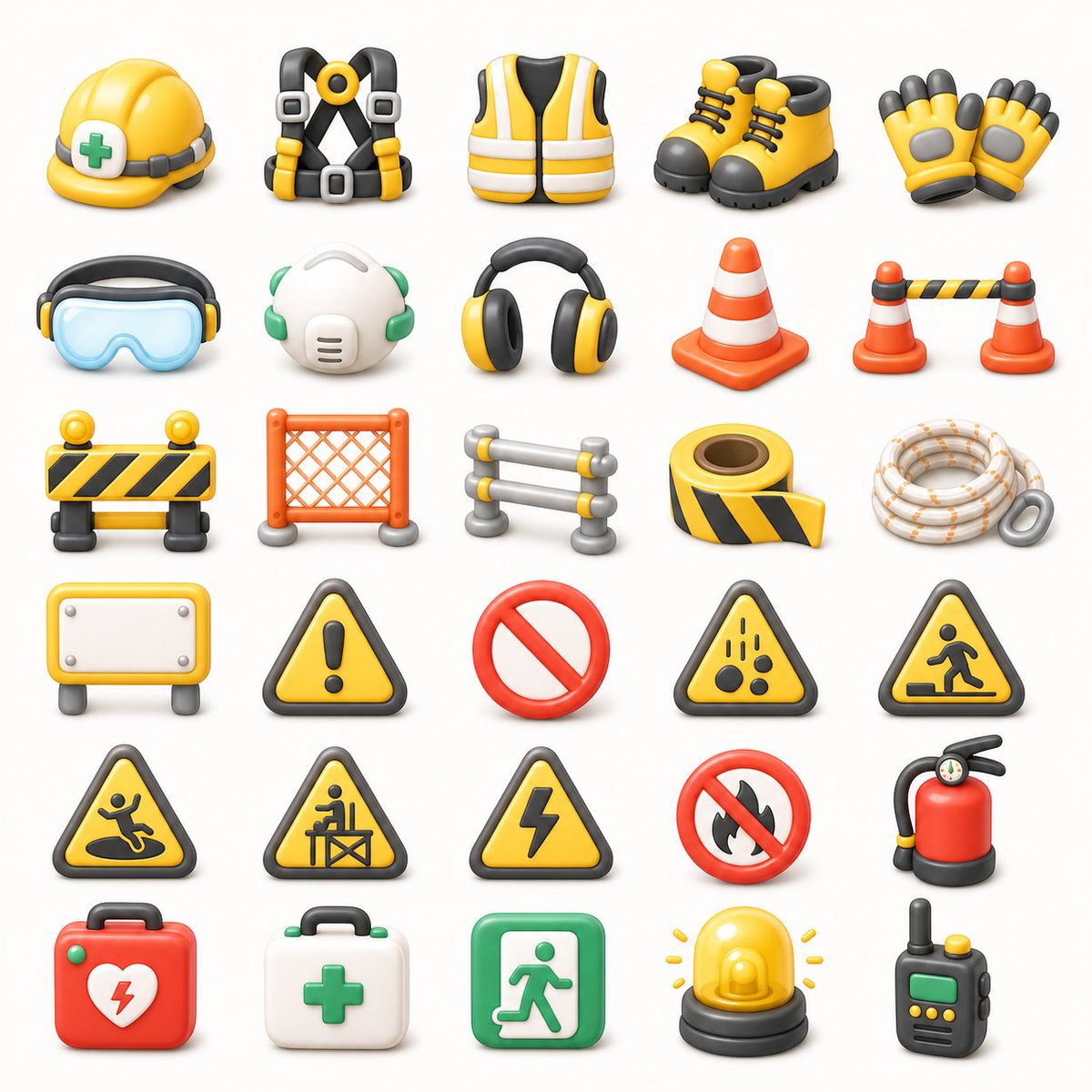 3D Construction Safety Icon Set AI image template preview