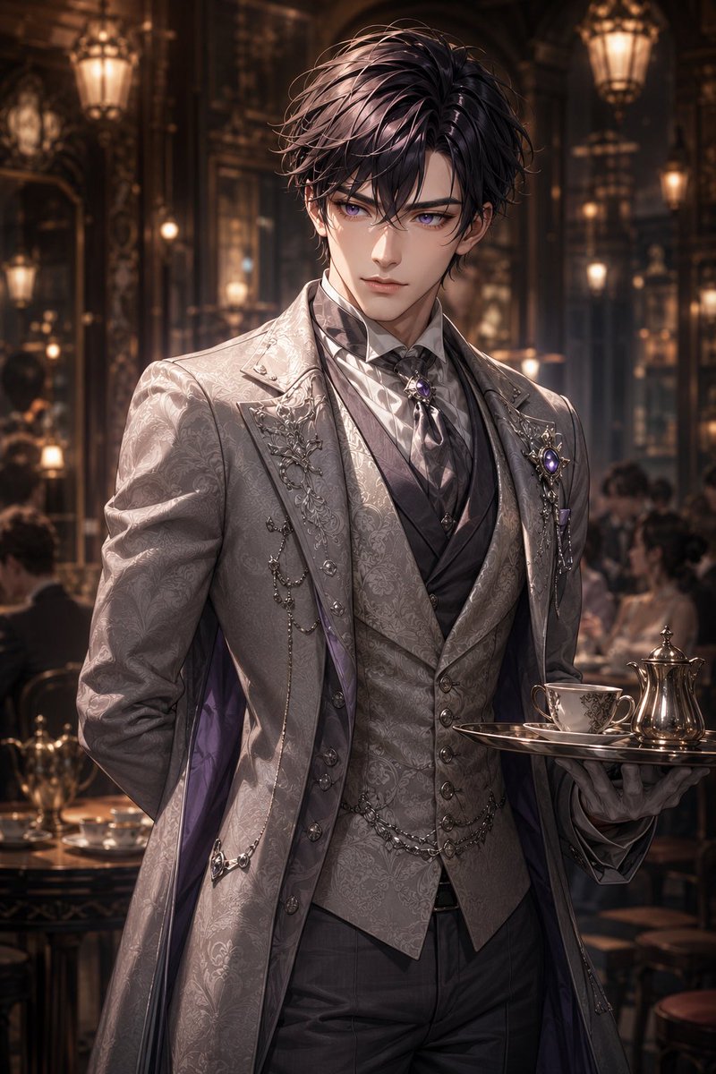 Damask Gothic Butler Portrait AI image template preview