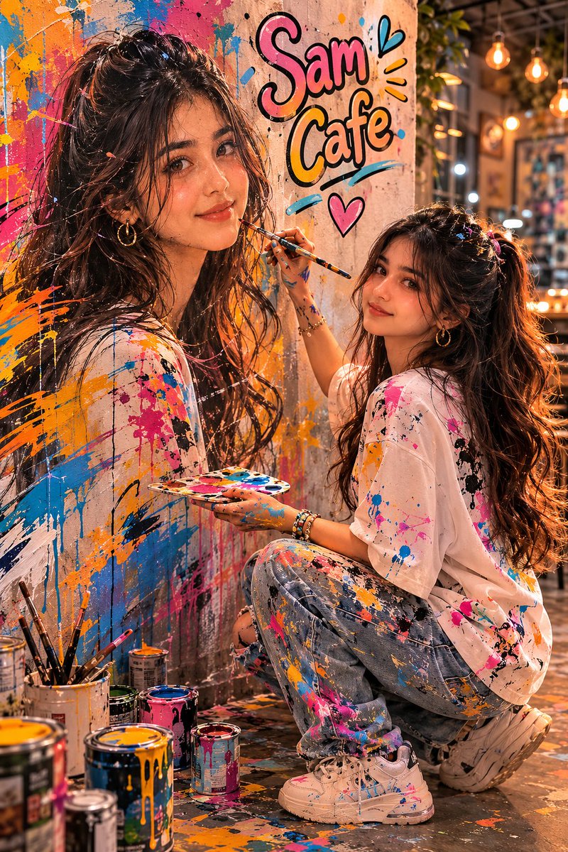 Surreal Cafe Mural Painting Portrait AI image template preview
