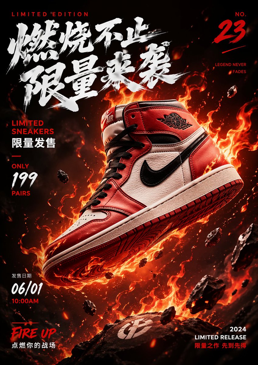 Floating Sneakers Fire Poster AI image template preview